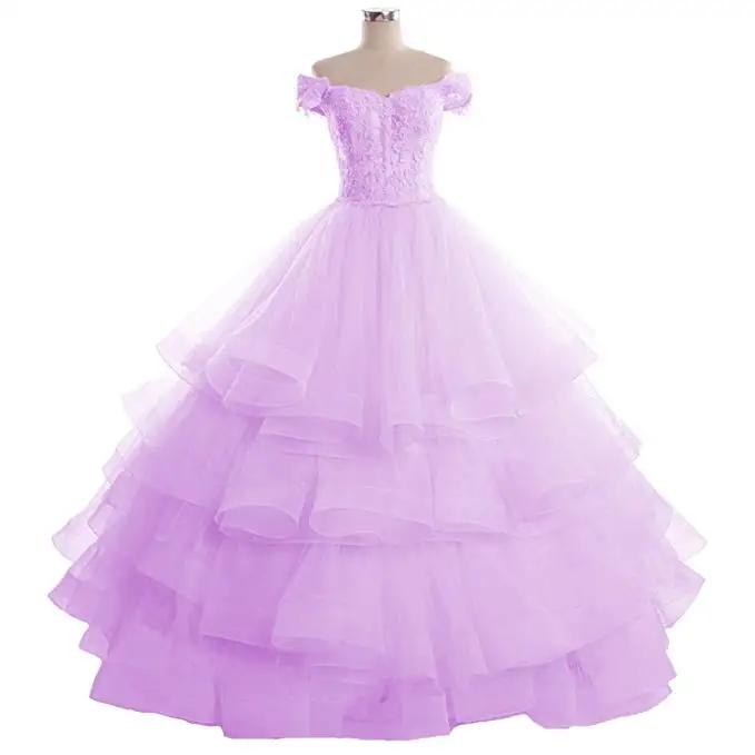 Lilac ANGELSBRIDEP новое бальное платье Бальные платья сладкий 16 Платья для принцессы с кружевной аппликацией полный Длина Vestido De и фуршетов великолепные вечерние платья - Цвет: Lilac