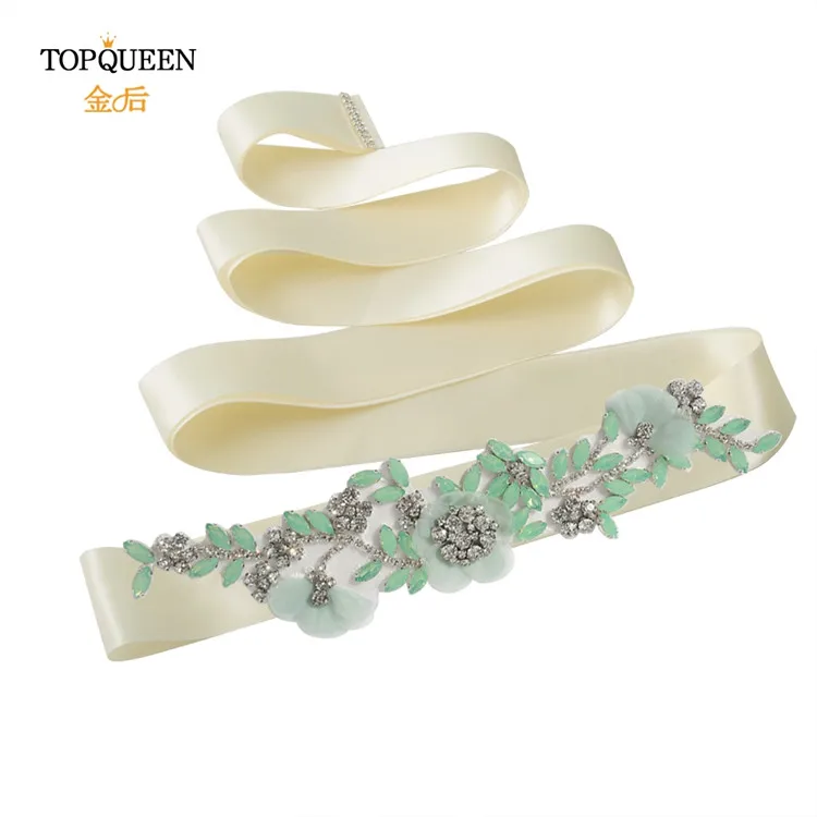 Ivory TOPQUEEN S419-G, свадебные аксессуары, ремень для свадебного платья, вечерние пояса с цветами, стразы, пояс с бриллиантами для вечернего платья - Цвет: Ivory