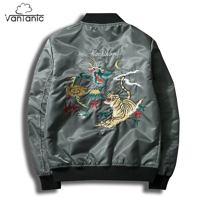 Vantanic бренд Курточка бомбер пальто Для мужчин Костюмы Дракон и тигр Emberoidery улица