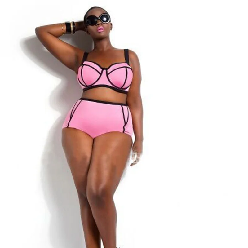 Купальник бикини с завышенной талией Женский однотонный купальник женский