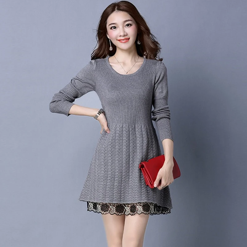 2019 New Autumn Winter Sweater Dress Women Long Sleeve O-neck Knitted Female Slim Casual Sweaters Pullovers R314 | Женская одежда