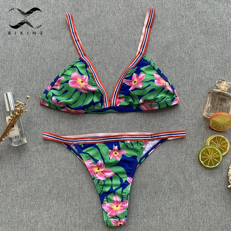 Bikinx сексуальное бикини микро два предмета костюмы глубокий v-образный принт