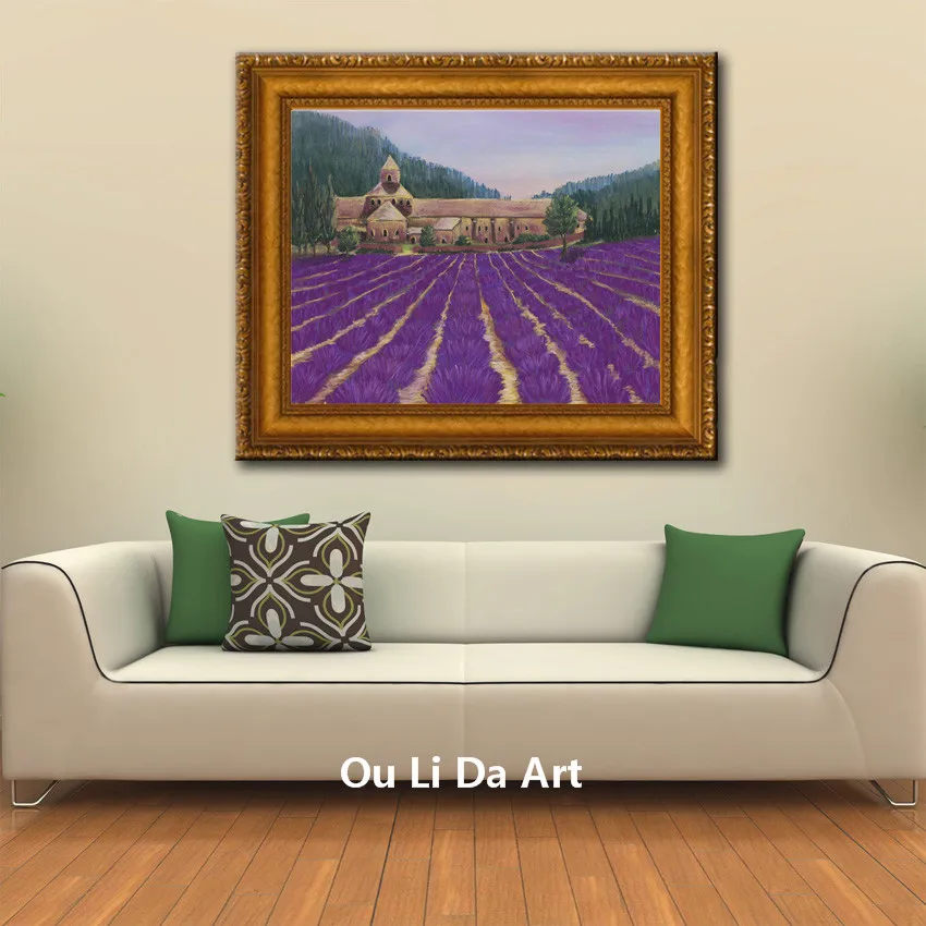 Средиземноморское фиолетовое лавандовое поле домик Печать на холсте Масляные
