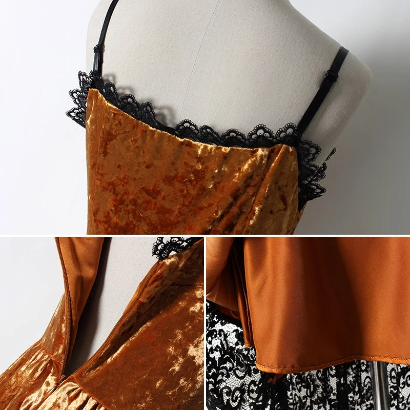 

AYUNSUE 2020 Elegant Velvet Dress Women Spring Autumn Clothes Lace Party Dresses Sleeveless Pleated Dress Female vestido 4080140