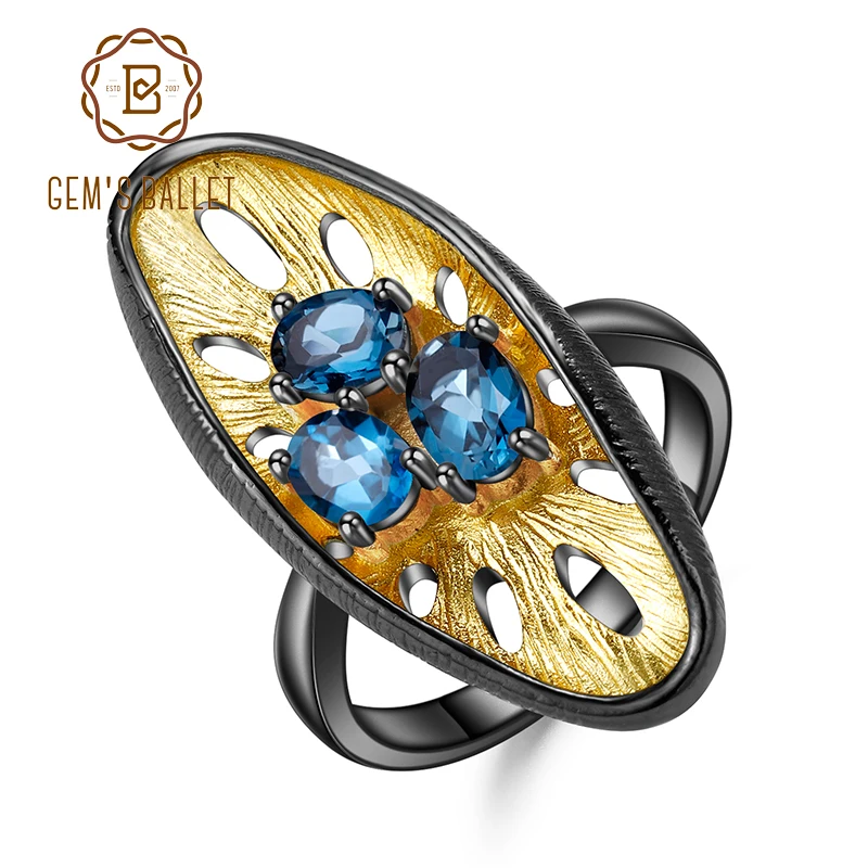 GEM'S BALLET 1.46Ct натуральный Лондон Голубой топаз драгоценный камень кольцо 925 пробы серебро ручной работы лимонный палец кольца для женщин