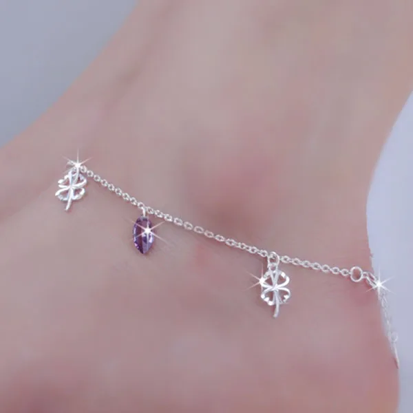 Женский браслет с цепочкой в стиле клевера на лодыжке из настоящего серебра 925