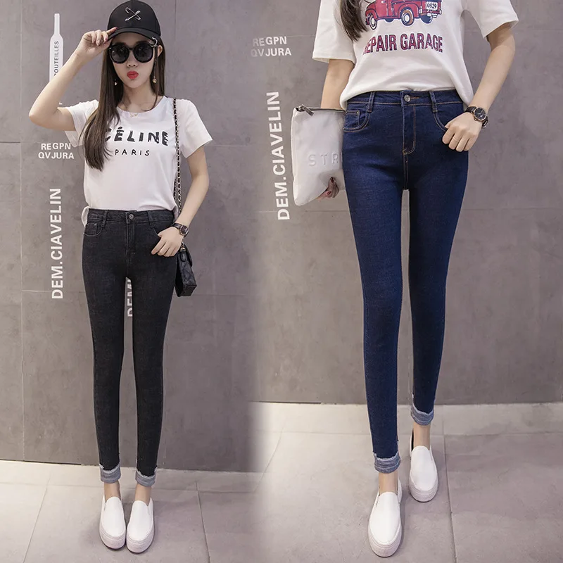 Женские повседневные джинсы с высокой талией узкие брюки до щиколотки большие