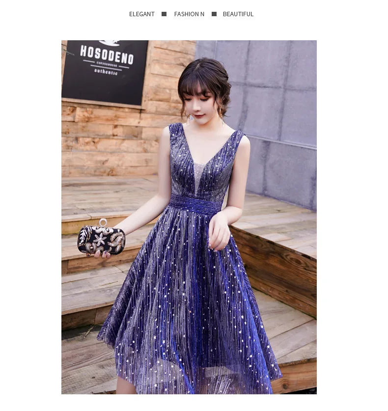 Royak Blue Evening Gowns for Women Robe De Soiree Starry Sky Fashion Evening Dress Party Elegant Arabic Long Formal Dress ES2553
