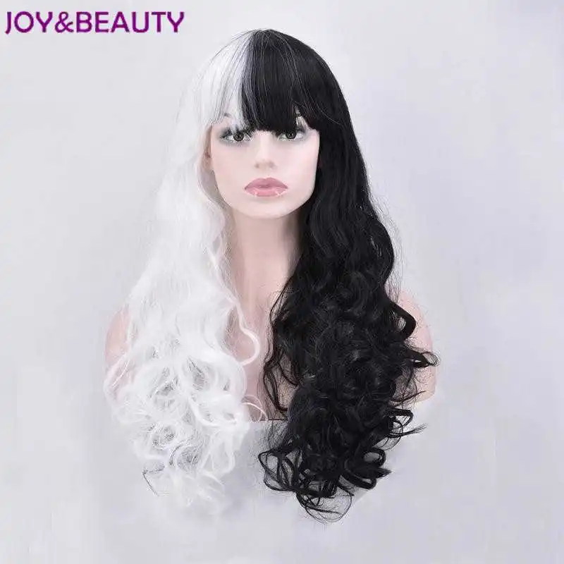 JOY & BEAUTY 70 см половина белого и черного цвета на плоской подошве удары термостойкость длинные волнистые