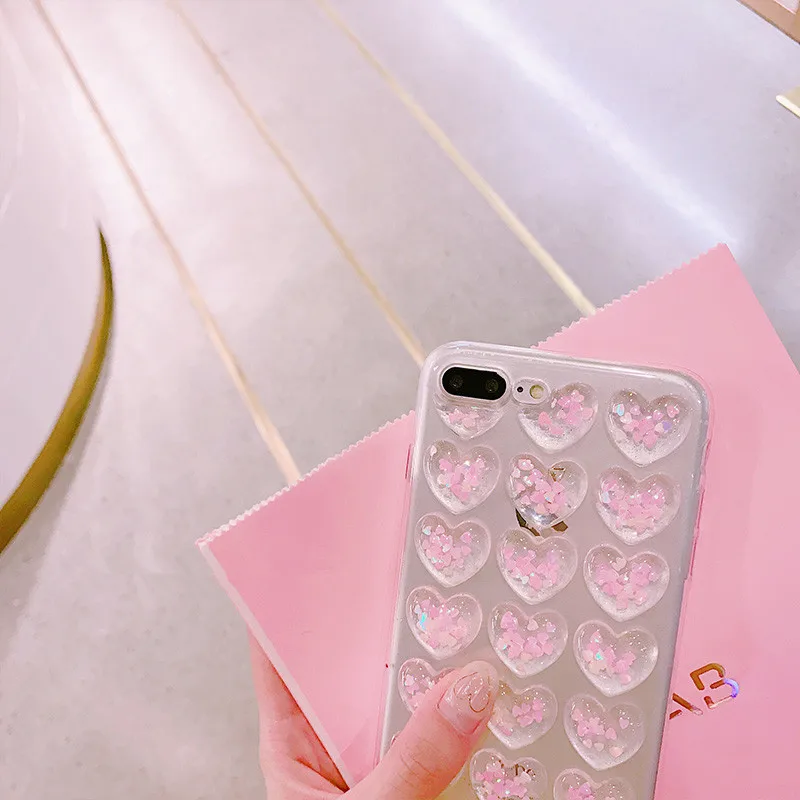 3D Transparent TPU Flash Powder Love Style Mobile Phone Case for Iphone 6 7 6s Covers Gril Protective |