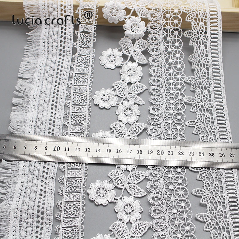 Lucia crafts 2y/lot много вариантов Белый цветок Вышивка Кружева Лента Ткань для шитья DIY материалы ручной работы аксессуары N0601