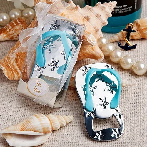 

Free shipping Flip flop wine bottle opener with starfish design 40PCS/LOT wedding favor guest gift (blue Color)