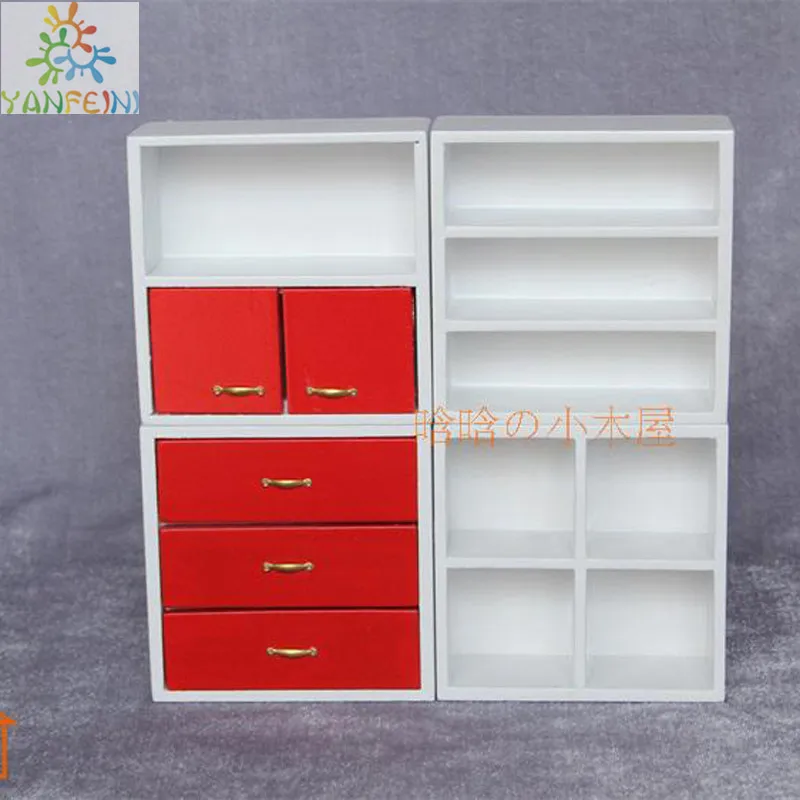 Комбинированный шкаф витрина деревянный миниатюрный кукольный домик 1/12 весы