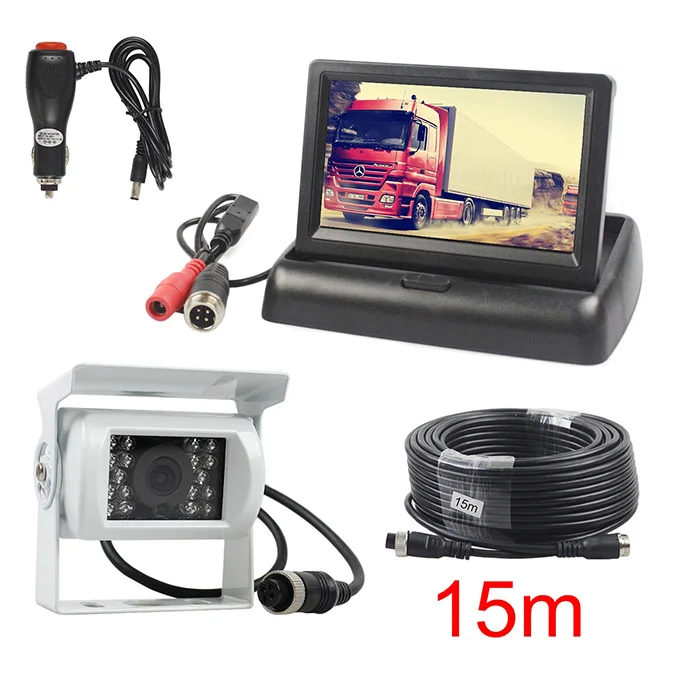 15m SMALUCK DC 12 V-24 V 4," на тонкопленочных транзисторах на тонкоплёночных транзисторах ЖК-дисплей автомобильный монитор Дисплей+ 4 Pin ИК Ночное Видение заднего вида Камера для автобуса грузовика для автофургонов, б/у - Название цвета: 15m