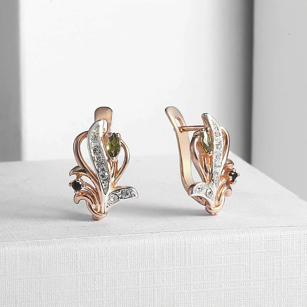 Iced Out женские серьги s 585 розовое золото черный зеленый Элегантные цветы висячие серьги-гвоздики для женщин девушек модные ювелирные изделия HGE255