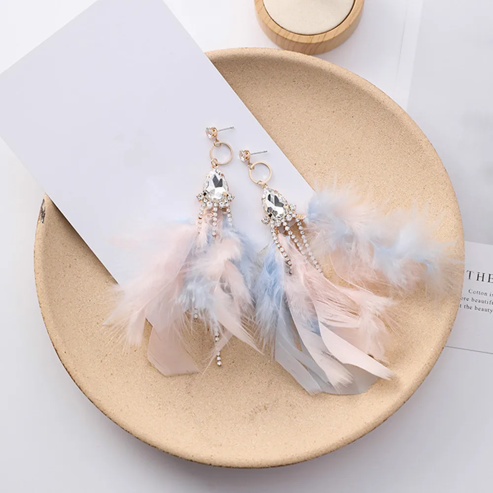 Женские богемные серьги с полыми листьями и кисточками блестящие хрустальные