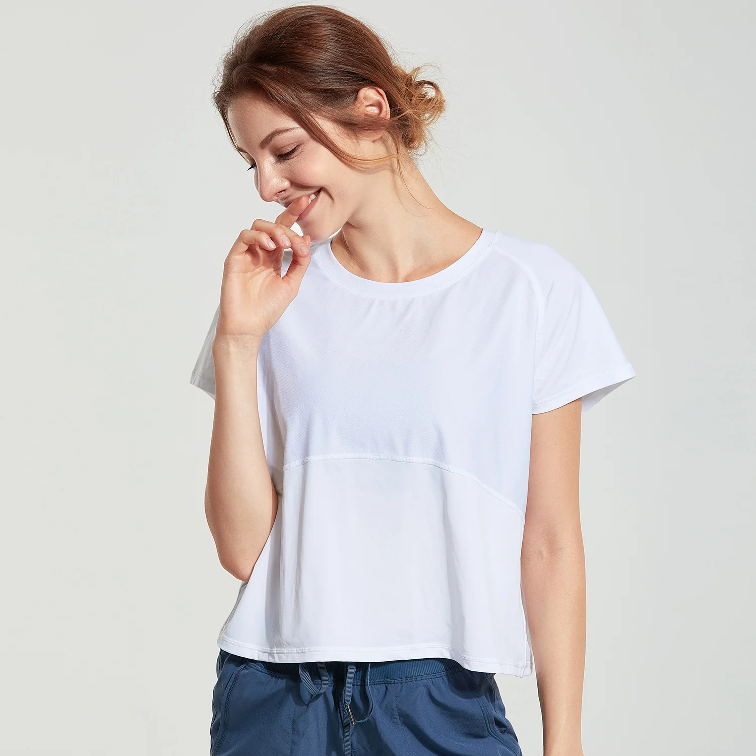 White02 CRZ YOGA women's UPF 50+ UV/Sun защитная сетка с коротким рукавом укороченный спортивная рубашка - Цвет: White02