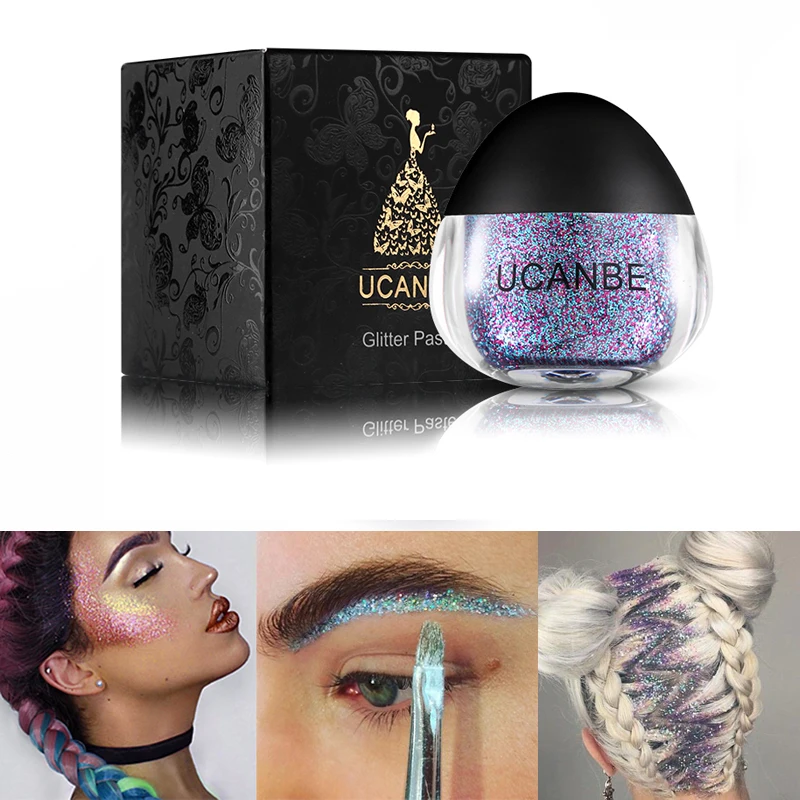 UCANBE Glitter Eyeshadow Cream Face Body Hair Paint Gel Makeup Palette Sparkle Diamond Shine Red Eye Shadow Smoky Cosmetics |