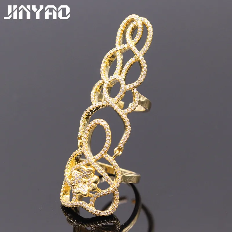 JINYAO красивое простое желтое золото цвет AAA кубический циркон длинное кольцо для