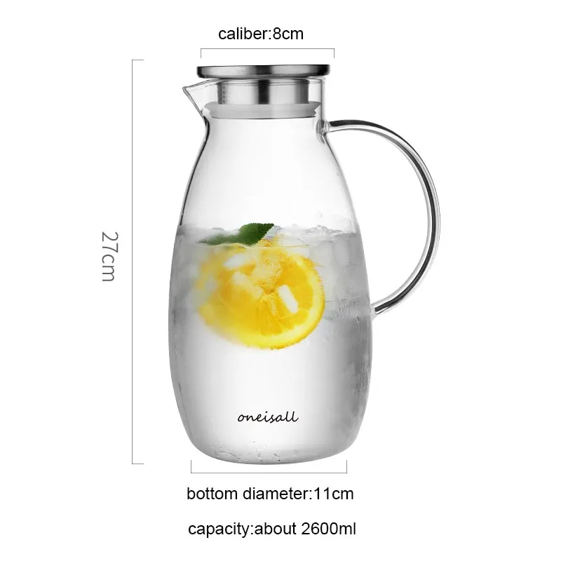 1500ml-2600ml Brief Cold Water Pot Transparent Glass Large Capacity Teapot / Handle Pots Lemon Juice Milk Kettles Home Drinkware | Дом и сад