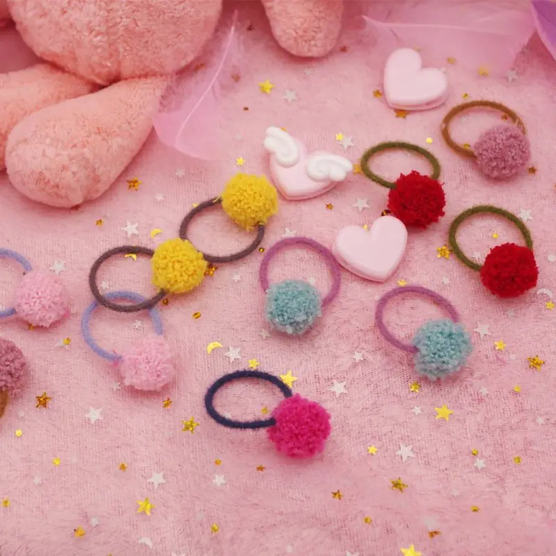 4 шт дети сладкий карамельный цвет волос Веревка милый мини Круглый Помпон Мяч