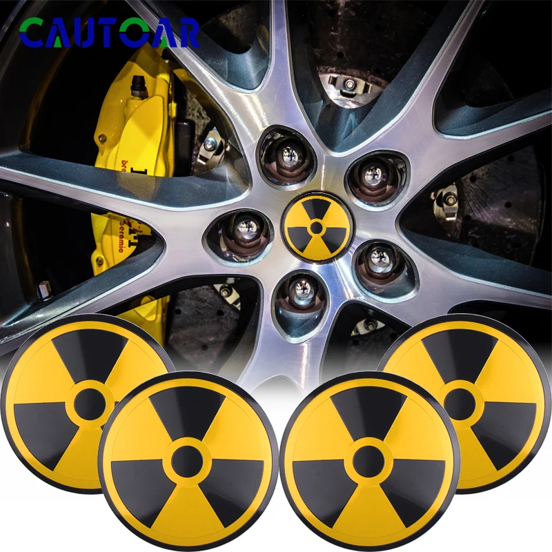 

4pcs/Pack 56mm car styling Radioactive Warning Atomic Nuclear Radiation emblem Car Wheel Hub Center Cap Sticker Accessories