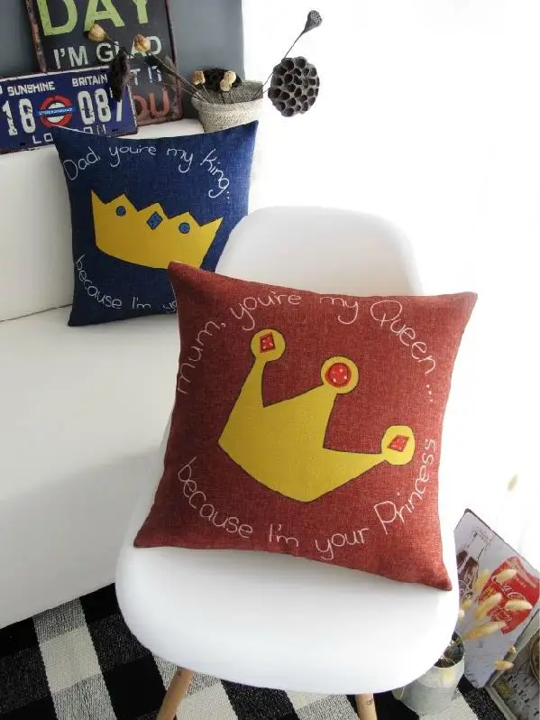 Пара Корона красный и синий толстая хлопчатобумажная Наволочка на подушку