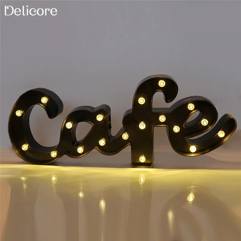 DELICORE Новый 19 светодиоды письмо Cafe ночник в форме Батарея теплый белый свет