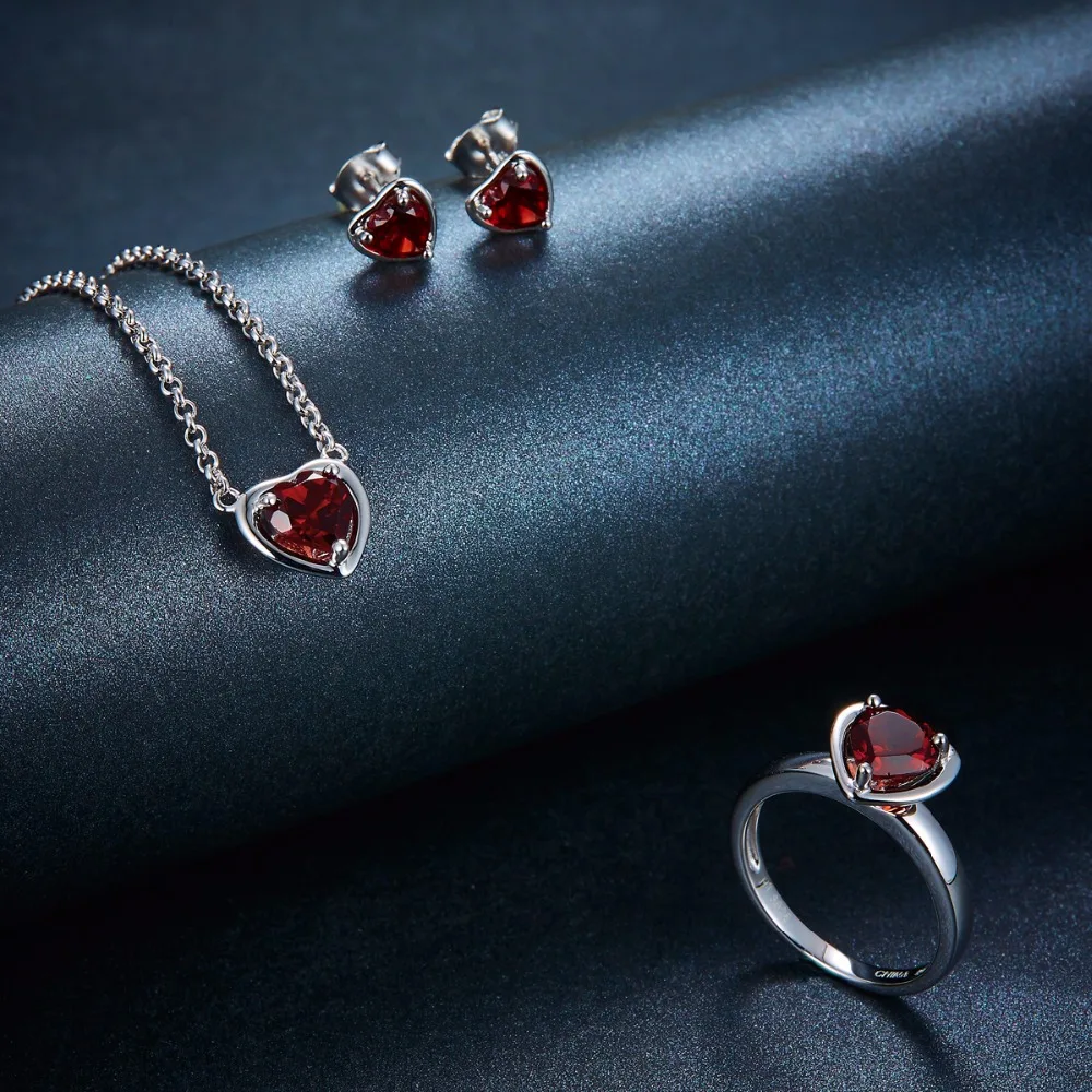 Серьги и кольцо Hutang из серебра 925 пробы с натуральным гранатом карата|jewelry sets|fine