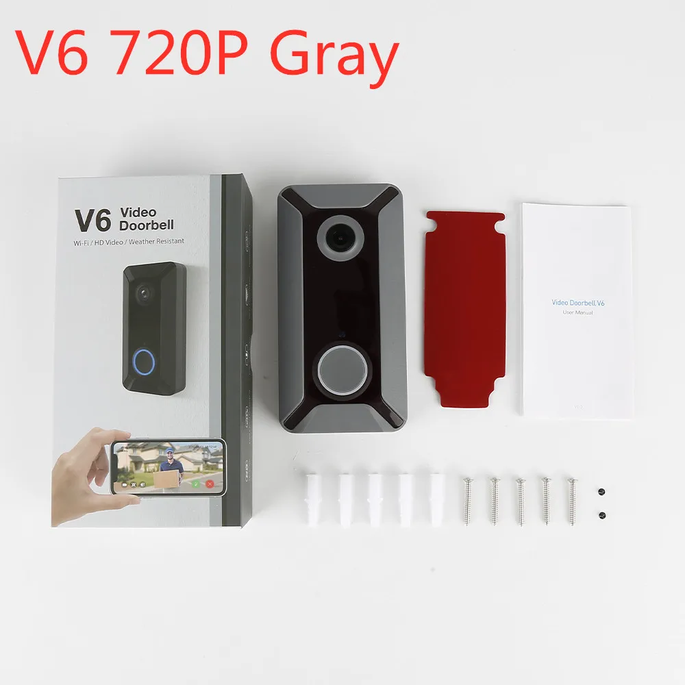 V6 720P Gray V6 V7 720P 1080P wifi беспроводной дверной звонок умный IP видеодомофон камера безопасности дверной звонок удаленный мониторинг сигнализация - Цвет: V6 720P Gray