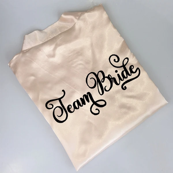 champagne team bride C&Fung new design bride to be team bride Robe Satin Kimono Peignoir bridal shower wedding gift bridesmaid sexy women short robes - Цвет: champagne team bride