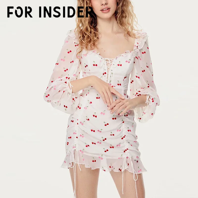 Для Insider кружевное шифоновое платье с вишневым принтом женское винтажное