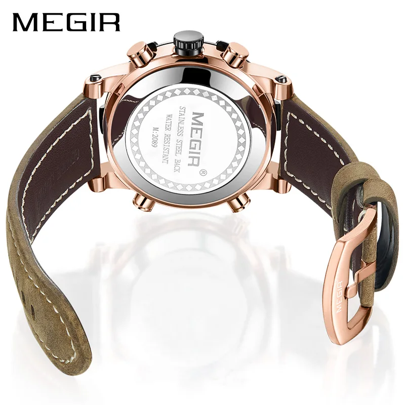 Люксовый бренд Megir мужские военные спортивные часы кварцевые с датой кожаные