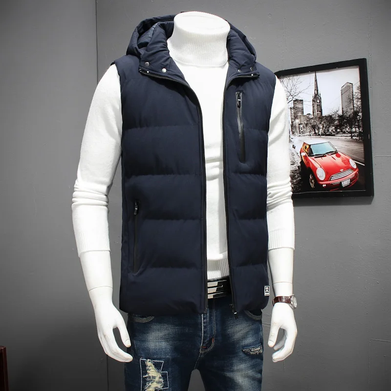 Мужской Хлопковый жилет размера плюс модная зимняя жилетка с капюшоном