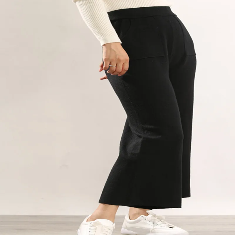 ZEHANGSEA-casual, широкие штаны, 18, зимние новые, с высокой талией, вязаные, свободные, шерстяные, модные штаны, большие размеры, одноцветные, женские модели