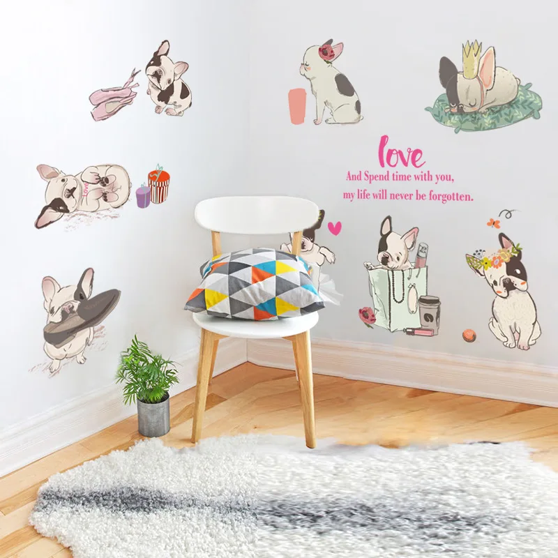 

Lovely french bulldog wall stickers home decor living room bedroom decal diy art mural wallpaper removable wall stikcer