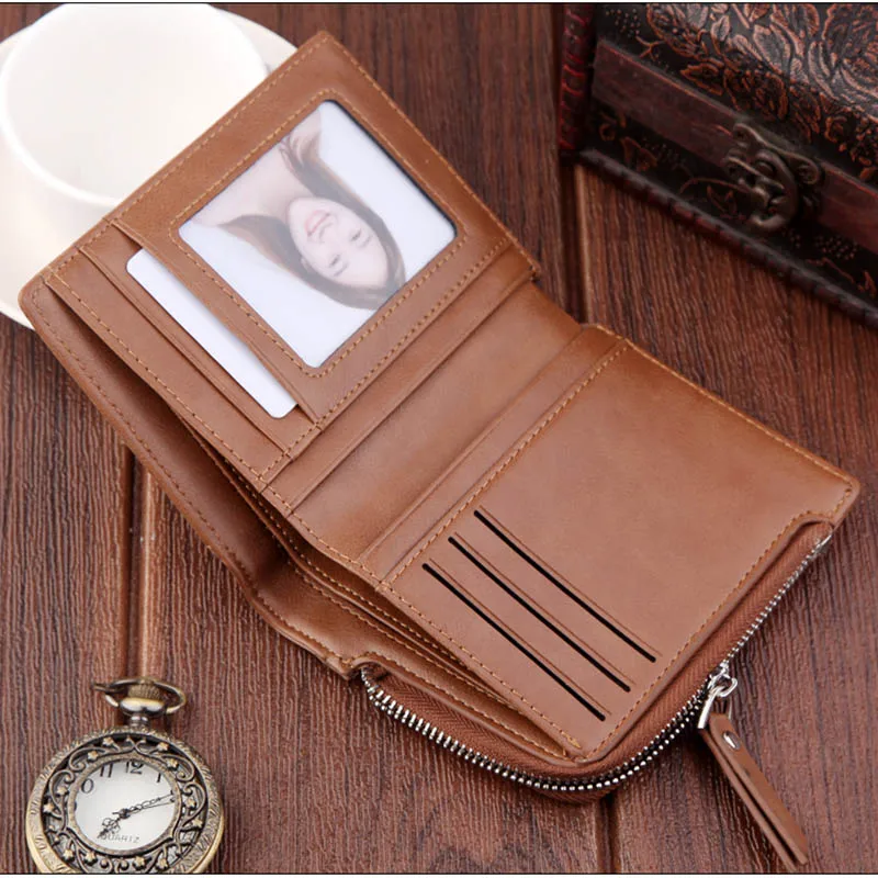 1 шт. мужской кошелек короткий дизайн из искусственной кожи на молнии винтажный