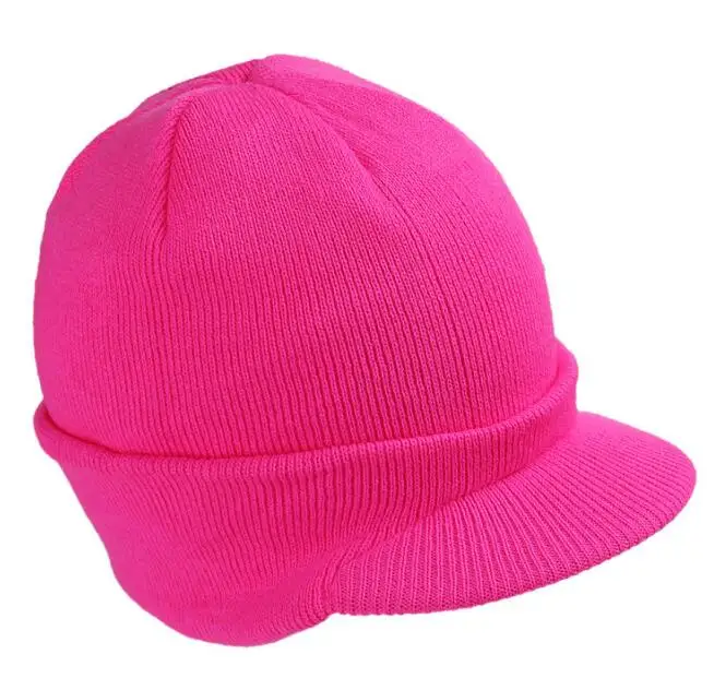 9 Pink Модные армейские Стиль Кепка, теплая зимняя вязаная шапка с Шапки, кепка для женщин и мужчин Шапка-бини с полями Карамельный цвет козырек Шапки - Цвет: 9 Pink