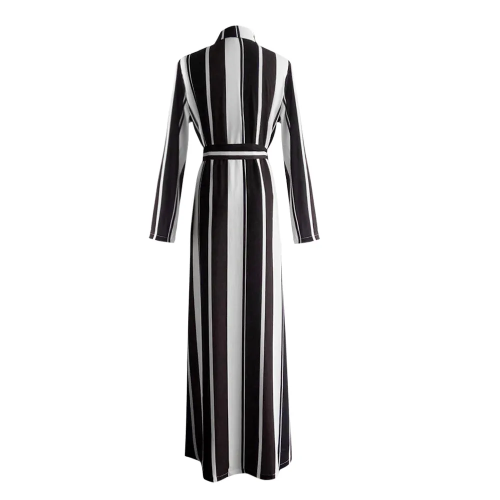 Женское платье рубашка повседневное длинное в полоску с длинным рукавом и