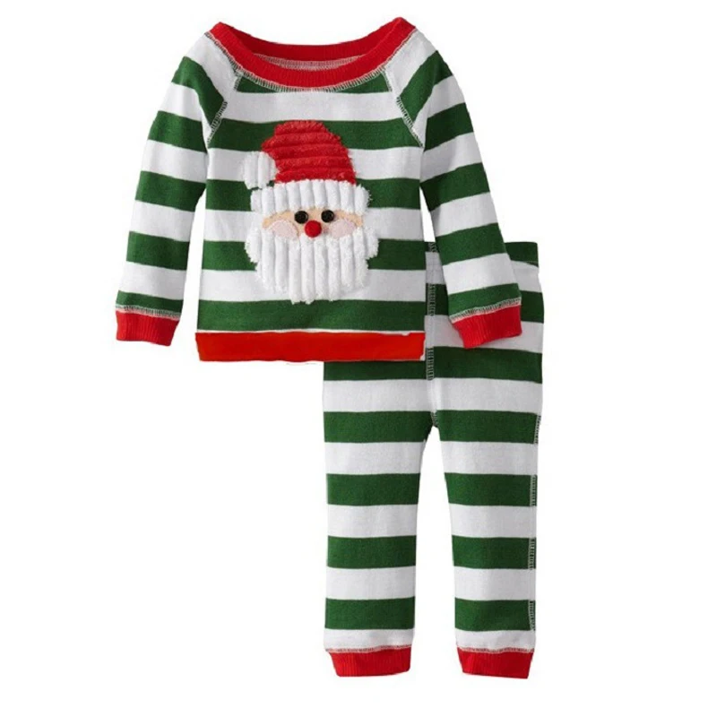 Модные комплекты детской одежды в зеленую полоску с Санта Клаусом для маленьких