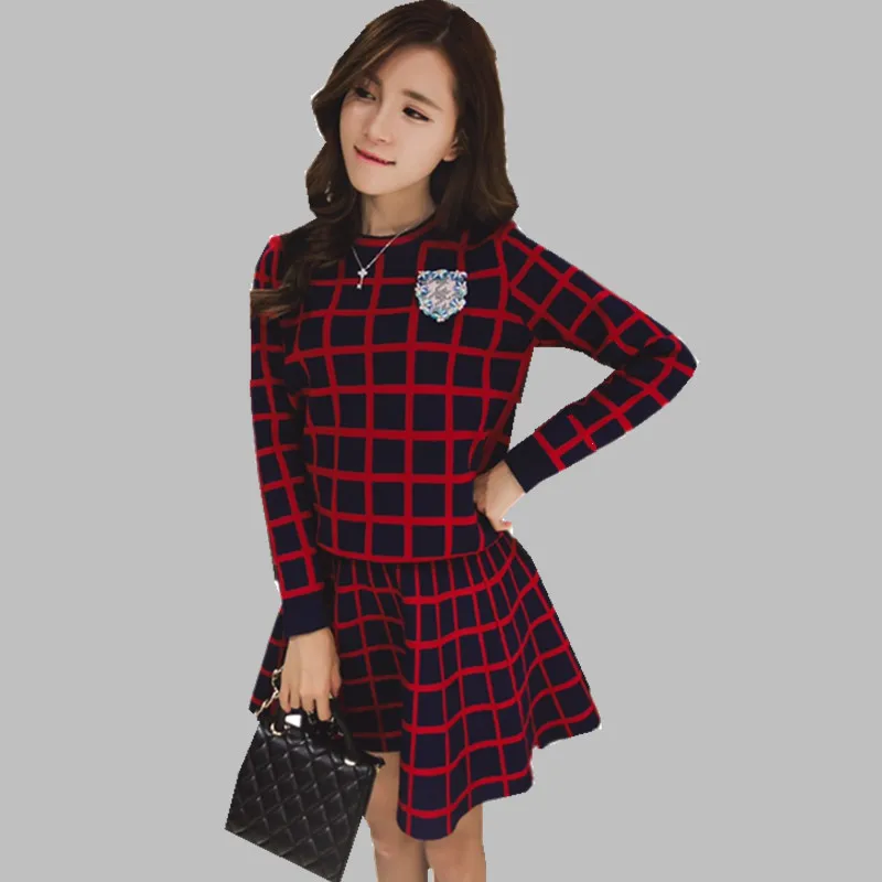 Женский вязаный комплект из Свитера и юбки двух предметов свитер юбка в клетку с