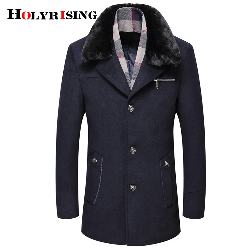 

Holyrising 6XL Толстая теплая Высококачественная куртка с воротником-шарфом, модный дизайн, мужское шерстяное пальто, деловые мужские шерстяные куртки 18581-5