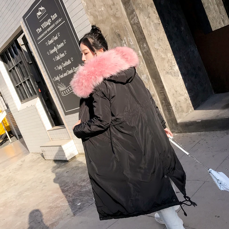 New Arrival 2018 Women Thick Warm Cotton Long Parka Large Fur Collar Plus Size Winter Puffer Jacket Padded Pink Coat Outerwear | Женская