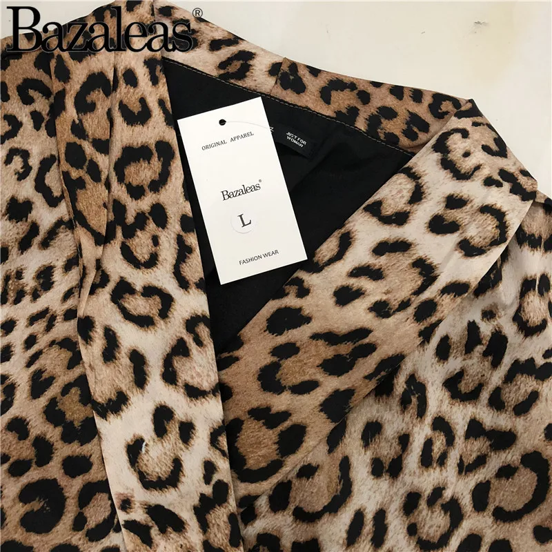 Bazaleas Leopard Print Women Dress Vintage Side Bow dress women Fashion Mini Dresses All Match vestidos Casual autumn | Женская одежда