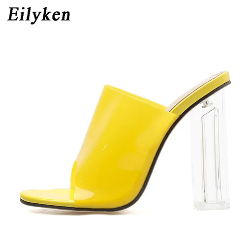 yellow Eilyken/женские шлепанцы; Цвет фиолетовый, желтый; ПВХ; прозрачные высокие каблуки; летние шлепанцы; босоножки; Туфли-лодочки; размер 42 - Цвет: yellow