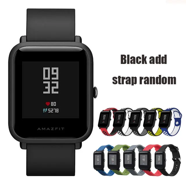 black random strap Умные часы Huami Amazfit Bip, глобальная версия, gps, Gloness, умные часы, умные часы, 45 дней в режиме ожидания для телефона MI8 IOS - Цвет: black random strap