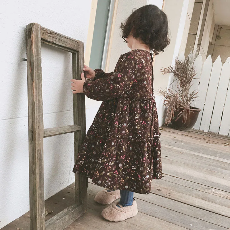 Зимнее платье для девочек; модные бархатные платья с принтом для маленьких девочек; плотная теплая одежда с длинными рукавами для девочек; Повседневные детские платья