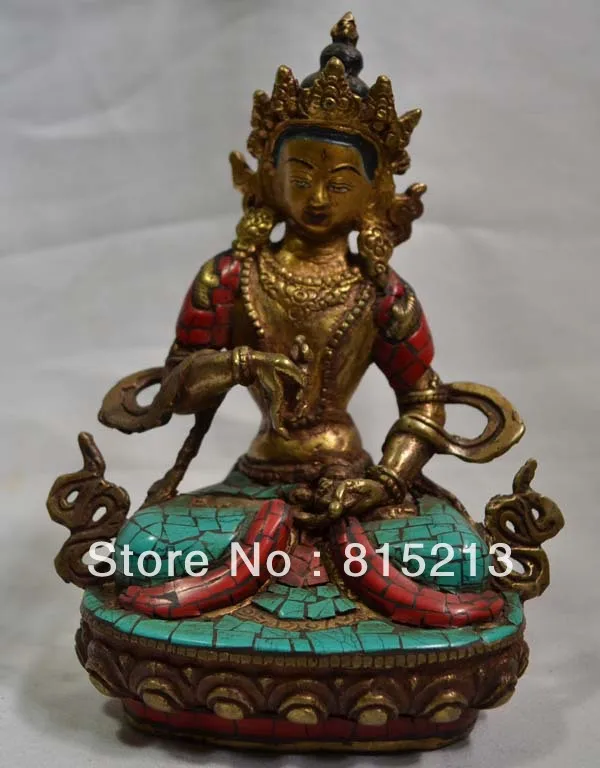 

bi00196 5.5" Tibet Tibetan 24K Gold Gilt Bronze Turquoise Vajrasattva Buddha Statue
