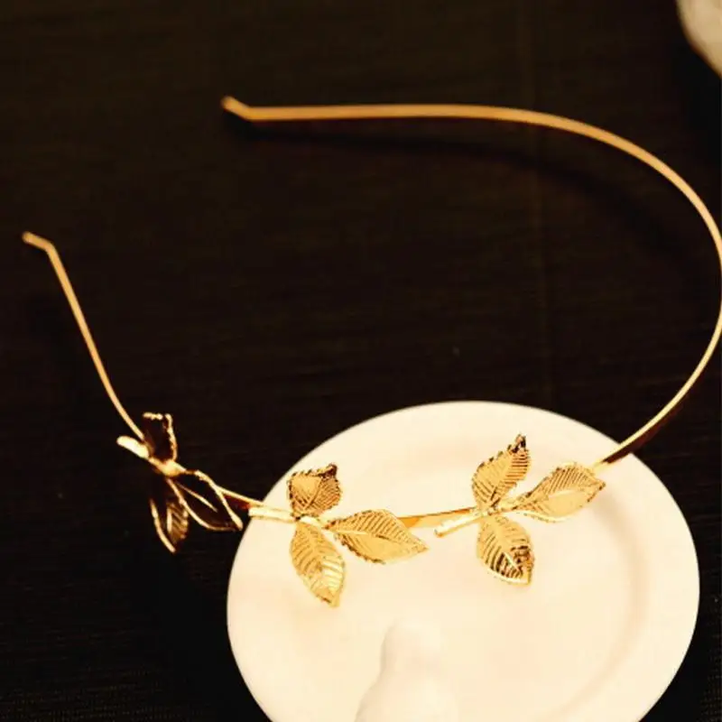 Модный Золотой металлический три ободок для волос с листочками аксессуары