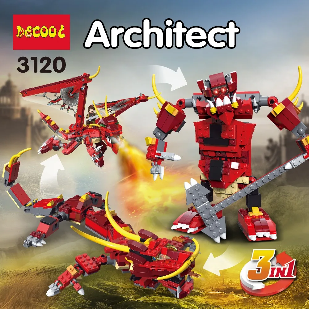 Decool 3120 486 шт. для lego 6751 Fiery Legend строительные блоки динозавра рыцарь дракона модель